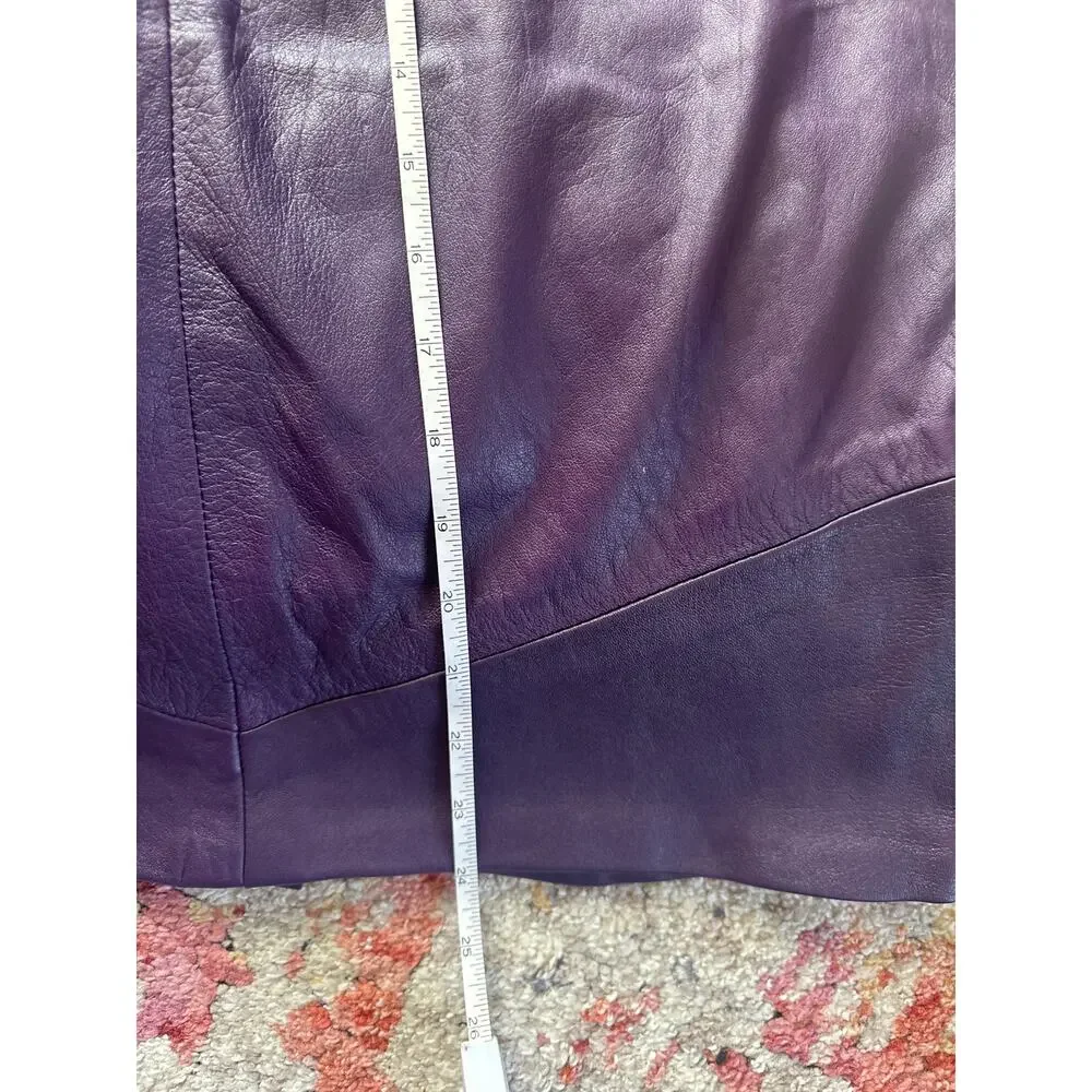 Vintage MiPiel Purple Real Leather Pencil Skirt  80s 90s | Size 12 (Modern 0–2)